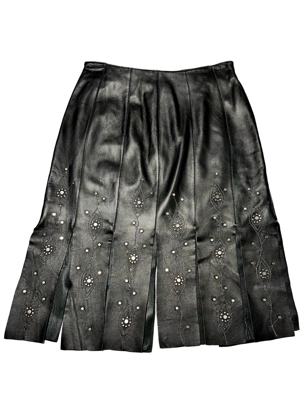 Danier Genuine Leather Studded Panel Midi Skirt Y2K Boho Moto Western Goth 4